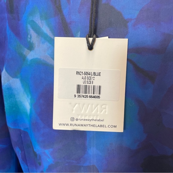 Runaway The Label Calista Midi Blue Sheer Floral long Sleeve Dress size 8 Large - Picture 10 of 10